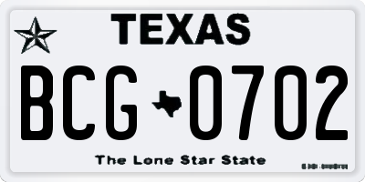 TX license plate BCG0702