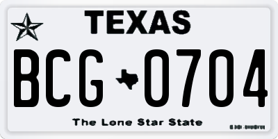TX license plate BCG0704