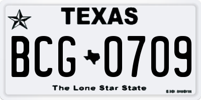 TX license plate BCG0709