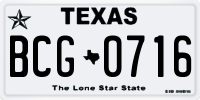 TX license plate BCG0716
