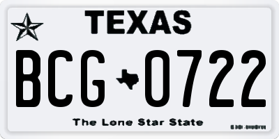 TX license plate BCG0722