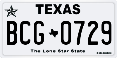 TX license plate BCG0729