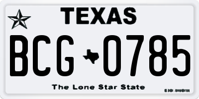 TX license plate BCG0785