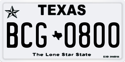 TX license plate BCG0800