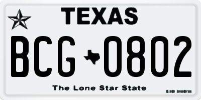 TX license plate BCG0802