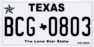 TX license plate BCG0803