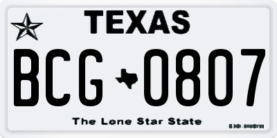 TX license plate BCG0807
