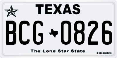 TX license plate BCG0826