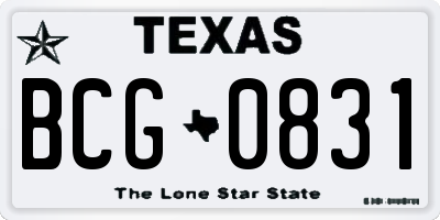 TX license plate BCG0831