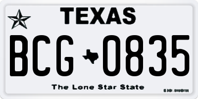 TX license plate BCG0835