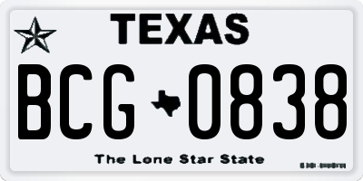 TX license plate BCG0838