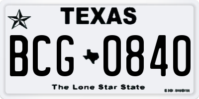 TX license plate BCG0840