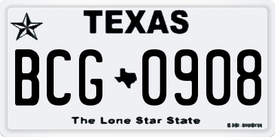 TX license plate BCG0908
