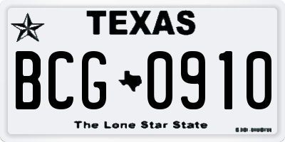 TX license plate BCG0910