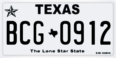 TX license plate BCG0912