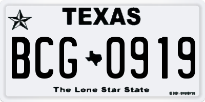 TX license plate BCG0919