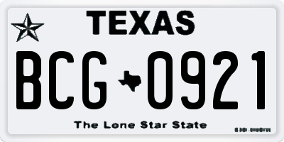 TX license plate BCG0921