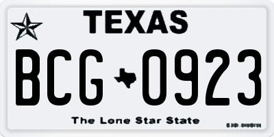 TX license plate BCG0923
