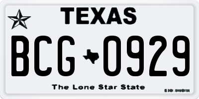 TX license plate BCG0929