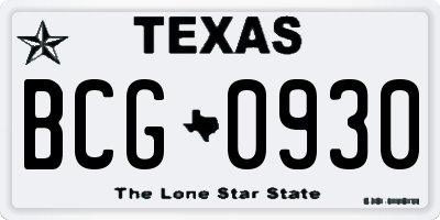 TX license plate BCG0930