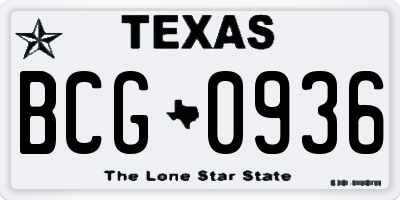 TX license plate BCG0936