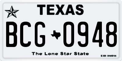 TX license plate BCG0948