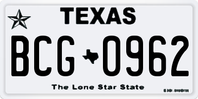 TX license plate BCG0962