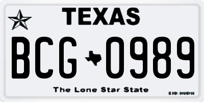 TX license plate BCG0989