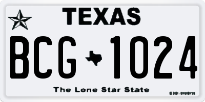 TX license plate BCG1024
