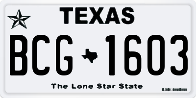 TX license plate BCG1603