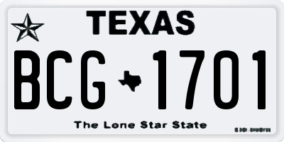 TX license plate BCG1701