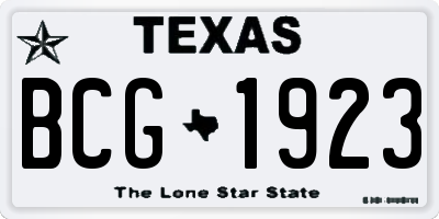 TX license plate BCG1923