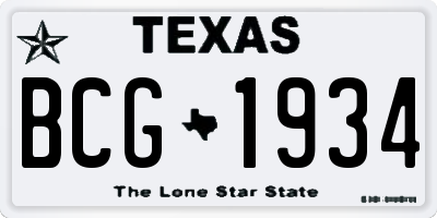 TX license plate BCG1934