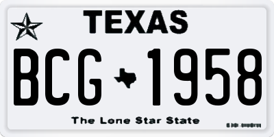 TX license plate BCG1958
