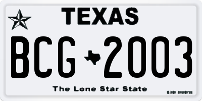 TX license plate BCG2003