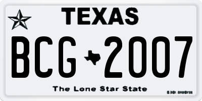 TX license plate BCG2007