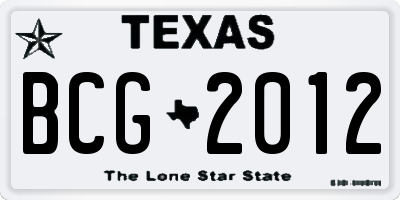 TX license plate BCG2012