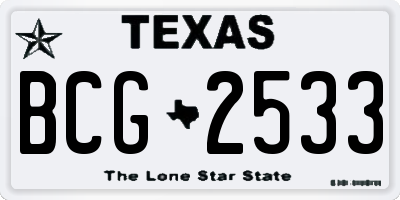 TX license plate BCG2533