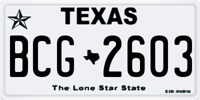 TX license plate BCG2603