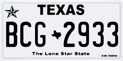 TX license plate BCG2933