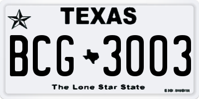 TX license plate BCG3003