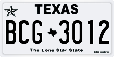 TX license plate BCG3012