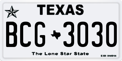 TX license plate BCG3030