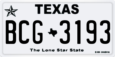 TX license plate BCG3193