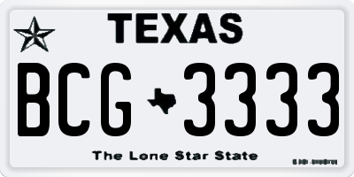 TX license plate BCG3333