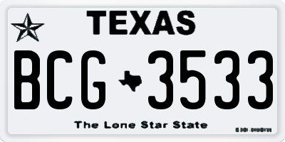 TX license plate BCG3533