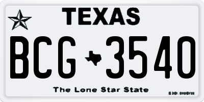 TX license plate BCG3540
