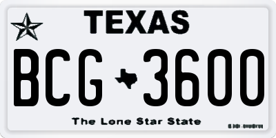 TX license plate BCG3600
