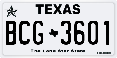 TX license plate BCG3601