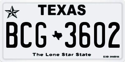 TX license plate BCG3602